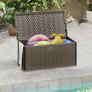 100 Gallon Large Deck Box with Lockable Lid for Patio-Brown