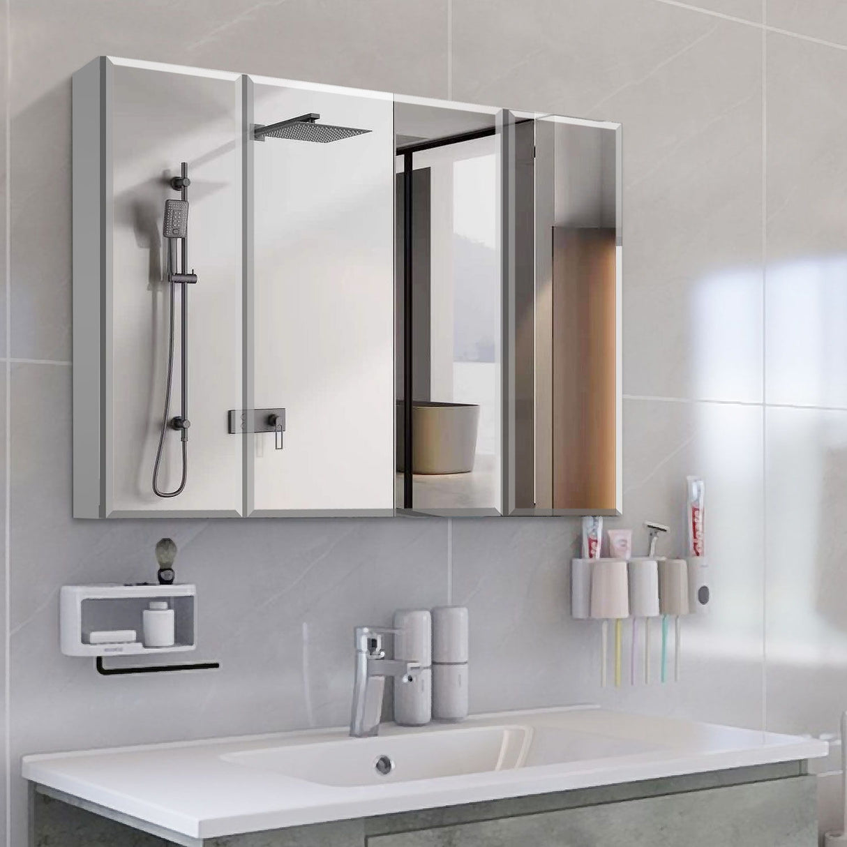 Aluminum Bathroom Medicine Cabinet Adjustable Glass Shelves Waterproof And Rust Resist Recess Or Surface Mount Installation - Silver by Couch.com