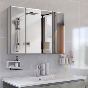 Aluminum Bathroom Medicine Cabinet Adjustable Glass Shelves Waterproof And Rust Resist Recess Or Surface Mount Installation - Silver by Couch.com