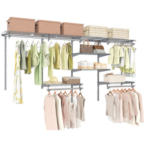 4-8 Feet Closet Organizers and Storage System with Hanging Rod for Laundry Bedroom-Grey