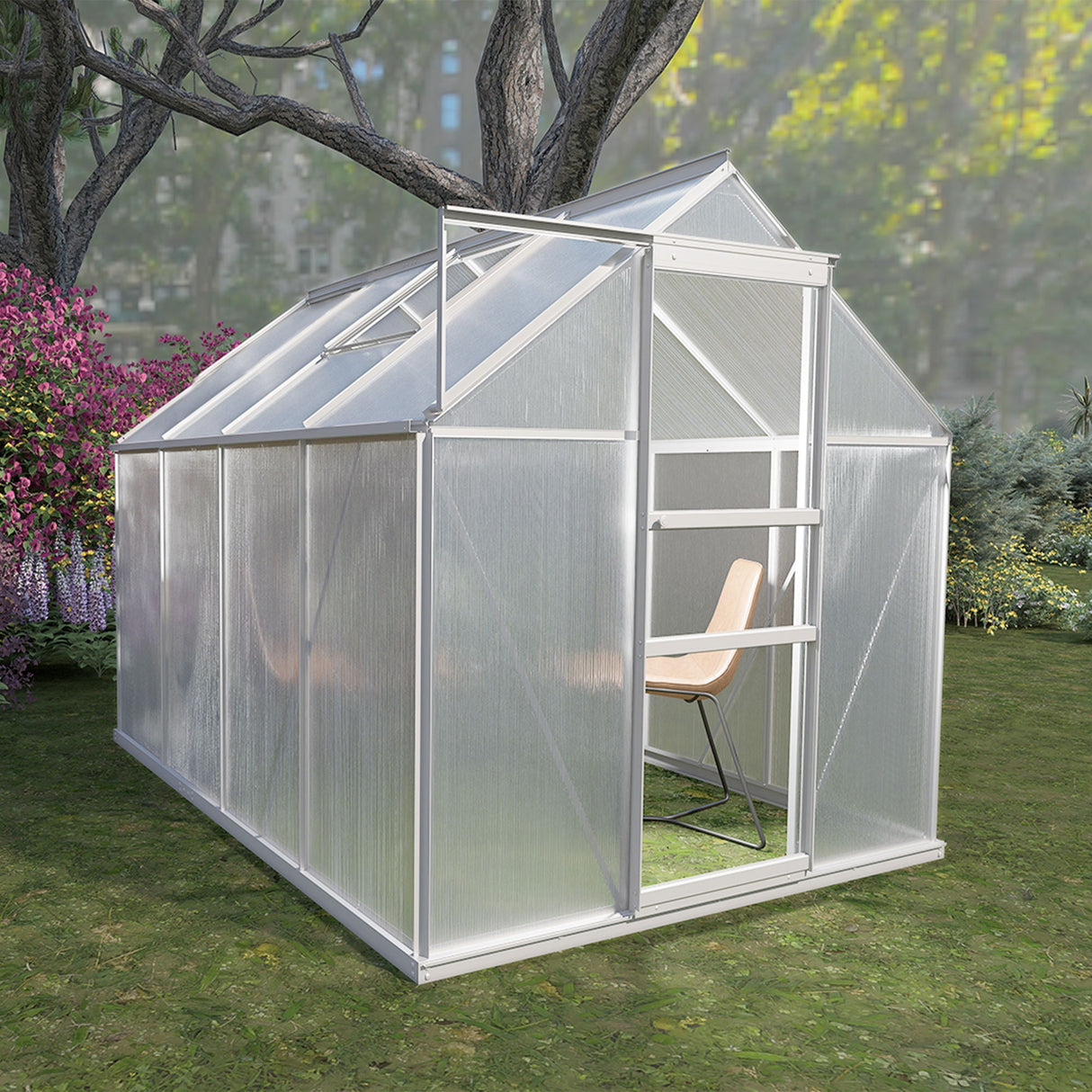Walk-In Polycarbonate Greenhouse & Roof Vent, Sliding Doors, Aluminum Hobby Hot House For Outdoor by Couch.com