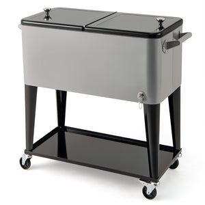 Portable Patio Cooler with Bottom Storage Shelf and Bottle Opener-Gray