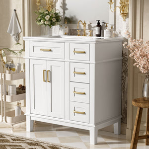 Modern Bathroom Vanity With Ceramic Sink, Soft Close Storage Cabinet