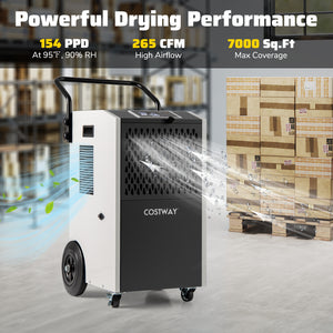 154 Pints Commercial Dehumidifier with Pump and Drain Hoses-White