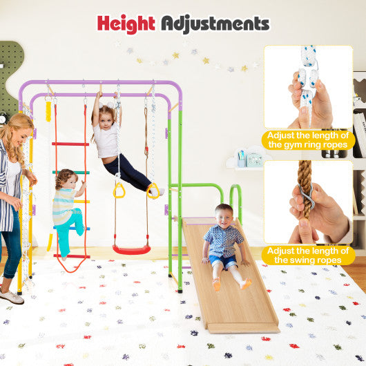 6-in-1 Indoor Jungle Gym with Slide for Boys and Girls 3+ Years Old-Blue