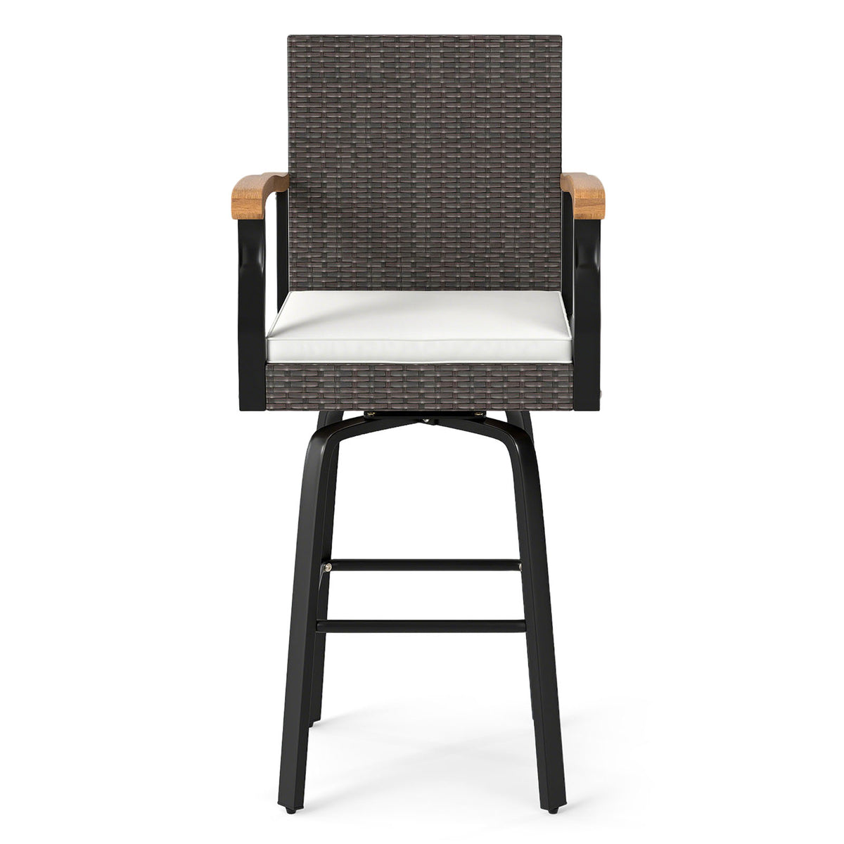 One Outdoor 360Â° Swivel Bar Stool with Cushion and Acacia Wood Armrests