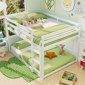 Full Over Full Bunk Bed Low-to-ground Bunk Bed-White