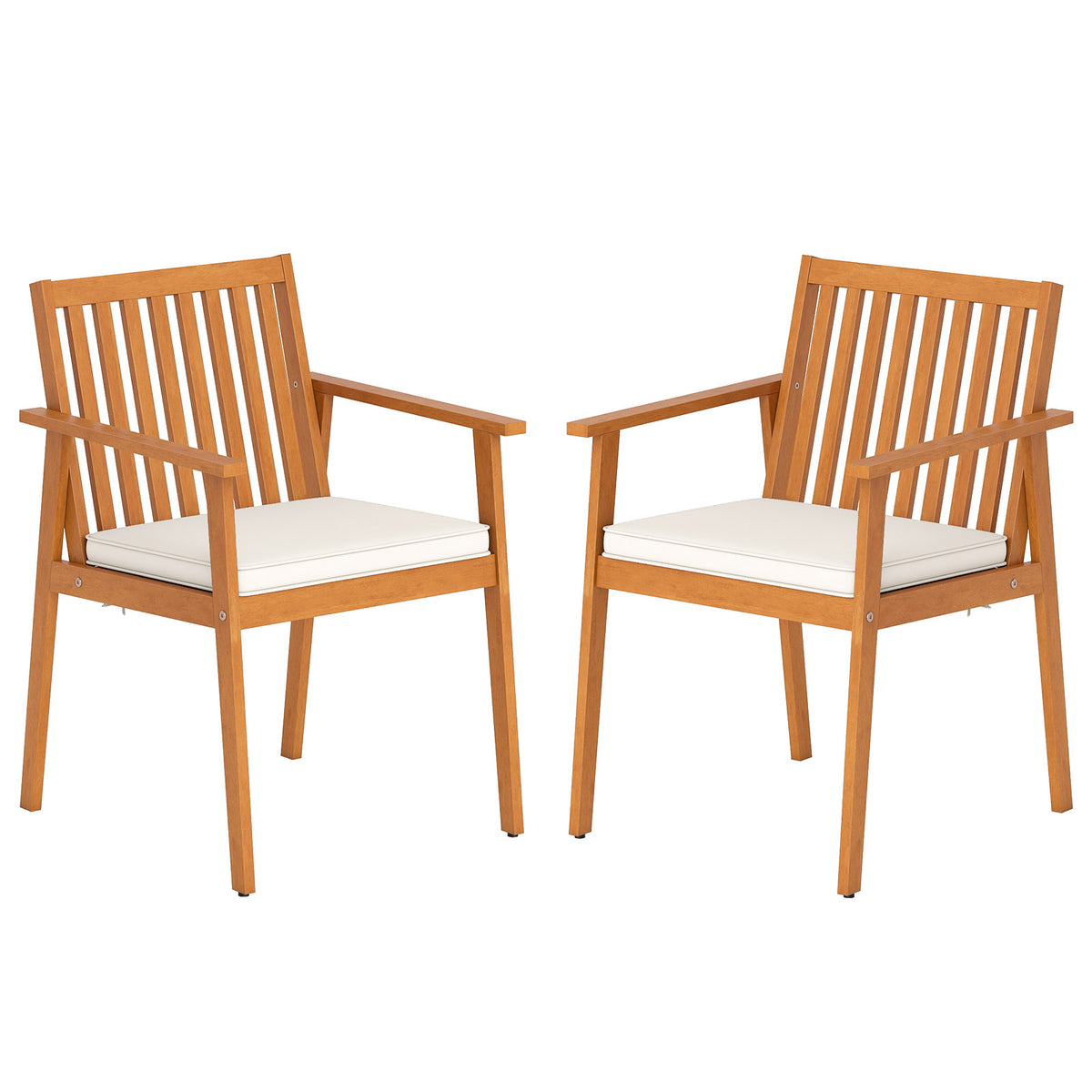 2 Pieces Patio Dining Chairs Outdoor Acacia Wood Chairs with Removable Padded Cushion-Natural