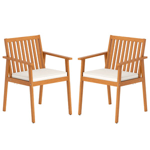 2 Pieces Patio Dining Chairs Outdoor Acacia Wood Chairs with Removable Padded Cushion-Natural