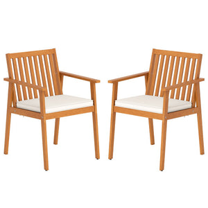 2 Pieces Patio Dining Chairs Outdoor Acacia Wood Chairs with Removable Padded Cushion-Natural