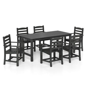 7 Pieces Outdoor Dining Table Set for 6 People 67” HDPE Patio Rectangle Table and 6 Armchairs-Black