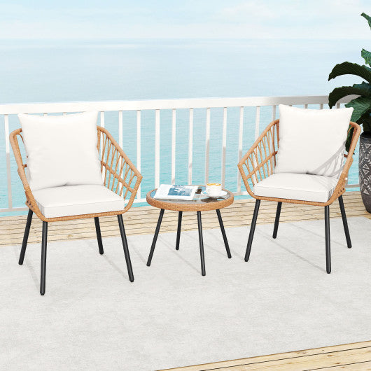 3 Piece Patio Bistro Set with Heavy Duty Metal Frame-Beige
