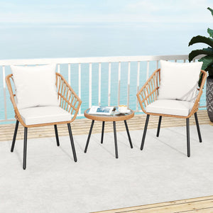 3 Piece Patio Bistro Set with Heavy Duty Metal Frame-Beige