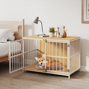 40 Inch Dog Crate Furniture Dog Kennel with Dual Lockable Double Doors-Natural