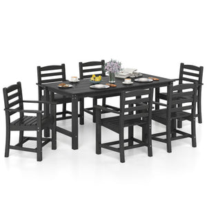 7 Pieces Outdoor Dining Table Set for 6 People 67” HDPE Patio Rectangle Table and 6 Armchairs-Black