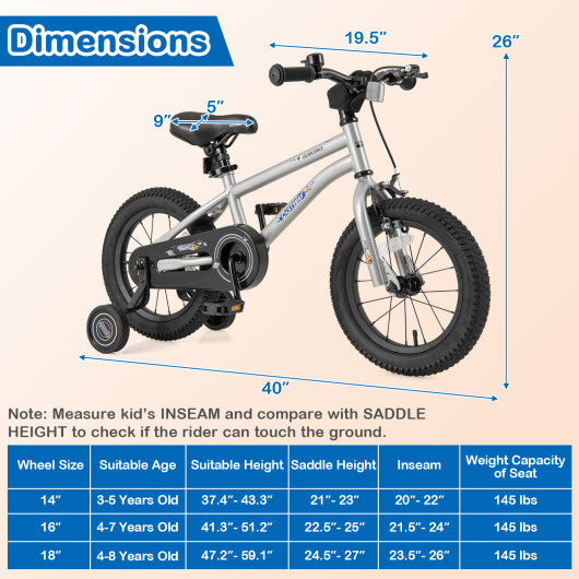 14-Inch Kids Bike Bicycle for Boys Girls 3-5 with High Carbon Steel Frame