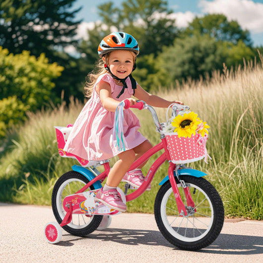14 Inch Girls Bike for 3-5 Years Old Kids Bike with Doll Seat and Training Wheels-14 inches