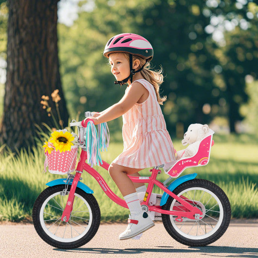 14 Inch Girls Bike for 3-5 Years Old Kids Bike with Doll Seat and Training Wheels-14 inches