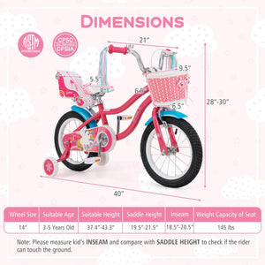 14 Inch Girls Bike for 3-5 Years Old Kids Bike with Doll Seat and Training Wheels-14 inches