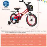 14 Inch Kids Bike with 2 Training Wheels for 3-5 Years Old-Red
