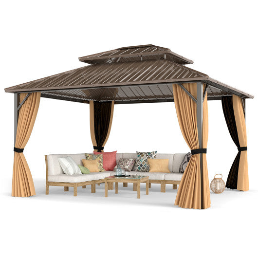 14 x 12 FT Hardtop Gazebo Outdoor Pergola for Patio Garden Deck Lawn Backyard Party Tent-Coffee
