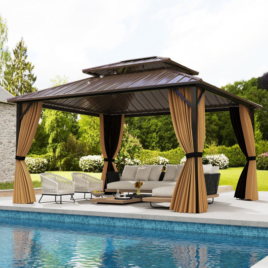 14 x 12 FT Hardtop Gazebo Outdoor Pergola for Patio Garden Deck Lawn Backyard Party Tent-Coffee