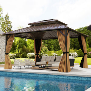 14 x 12 FT Hardtop Gazebo Outdoor Pergola for Patio Garden Deck Lawn Backyard Party Tent-Coffee
