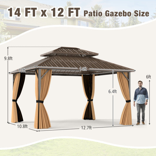 14 x 12 FT Hardtop Gazebo Outdoor Pergola for Patio Garden Deck Lawn Backyard Party Tent-Coffee