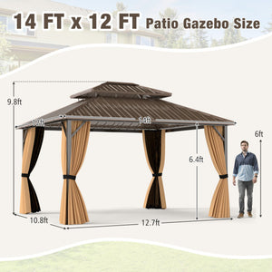 14 x 12 FT Hardtop Gazebo Outdoor Pergola for Patio Garden Deck Lawn Backyard Party Tent-Coffee