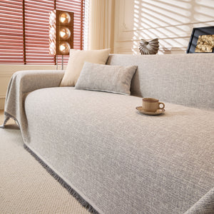 Natural Textured Linen Couch Cover, Breathable & Hypoallergenic Furniture Protector