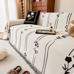 Chenille Jacquard Sofa Throw Cover with Tassel Soft Thick Couch Protector Blanket