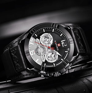 Men's Leather Waterproof Watch With Chronometers And Fluorescent Hands Excellent Design Perfect Gift