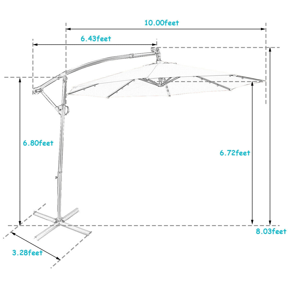 10 ft 360 ° Rotation Solar Powered LED Patio Offset Umbrella without Weight Base-Beige
