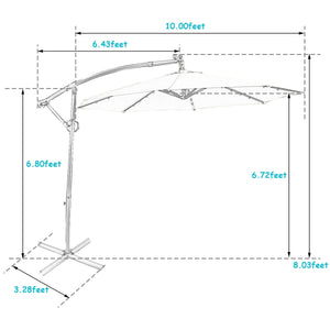10 ft 360 ° Rotation Solar Powered LED Patio Offset Umbrella without Weight Base-Beige