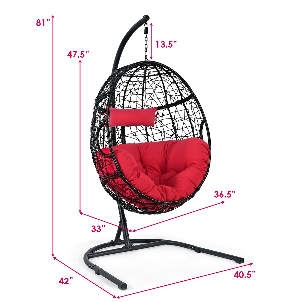 Hanging Cushioned Hammock Chair with Stand -Gray