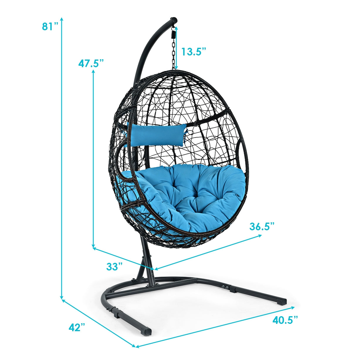 Hanging Cushioned Hammock Chair with Stand -Gray