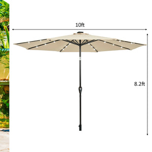 10' Solar LED Lighted Patio Market Umbrella Shade Tilt Adjustment Crank-Beige by DirectDeals