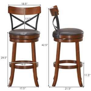Set of 2 Bar Stools 360-Degree Swivel Dining Bar Chairs with Rubber Wood Legs-25 inch