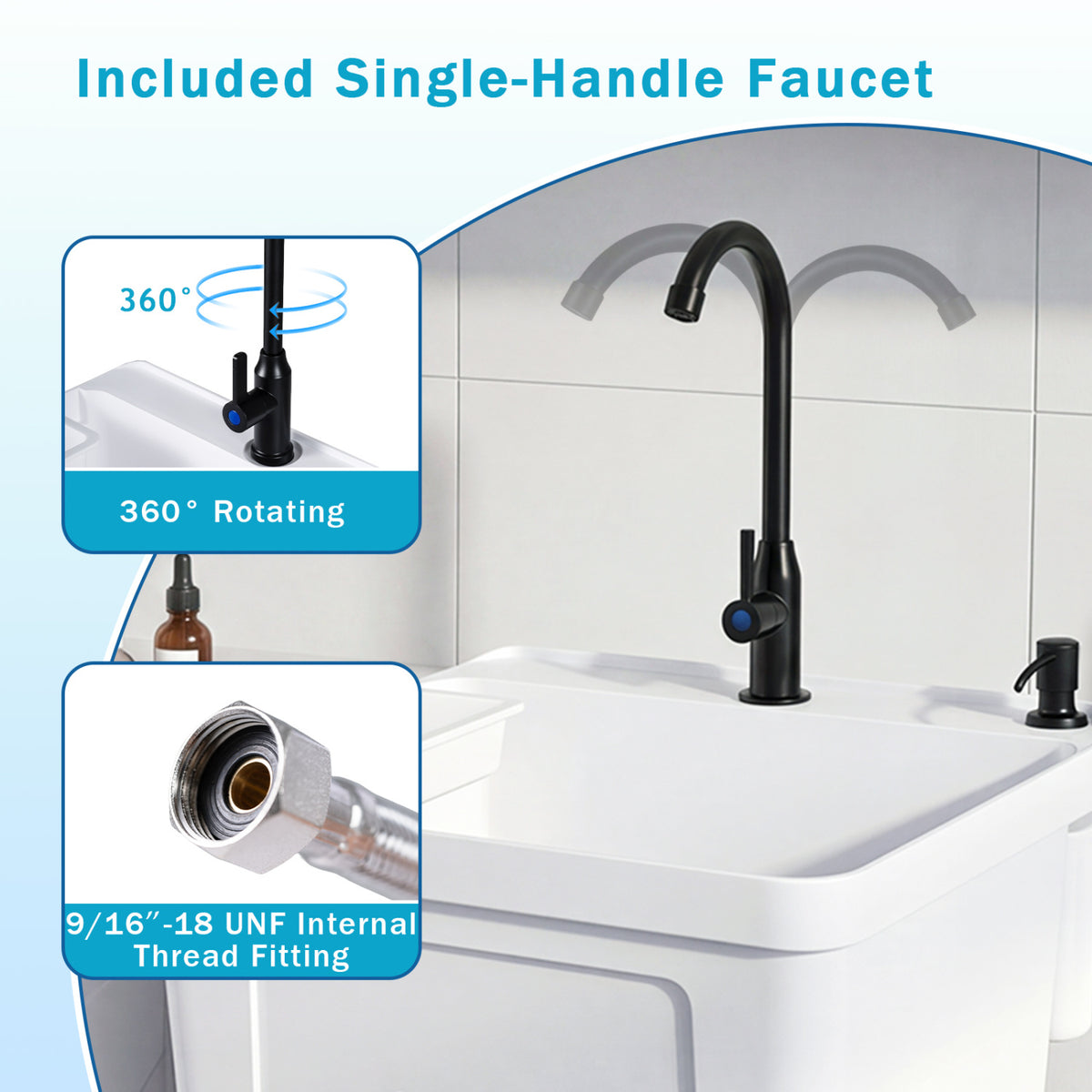 14.5 Gal Utility Sink Laundry Tub with Rotating Faucet and Adjustable Legs-S