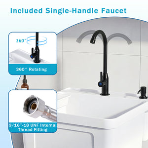 14.5 Gal Utility Sink Laundry Tub with Rotating Faucet and Adjustable Legs-S