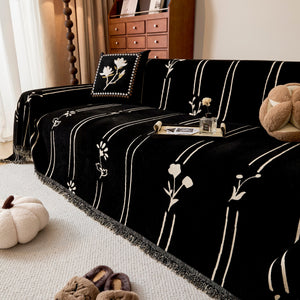 Chenille Jacquard Sofa Throw Cover with Tassel Soft Thick Couch Protector Blanket