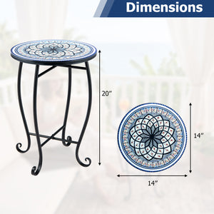 14" Floral Clover/Blooming Lotus/Bright Sunflower Mosaic Patio Accent Coffee End Table-White