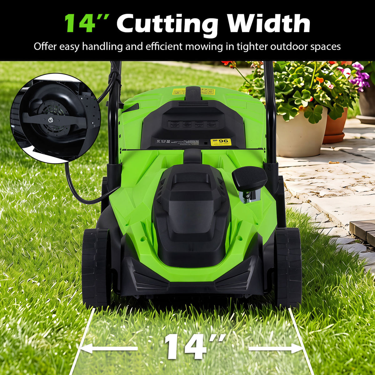 14-Inch 12-Amp Corded Electric Lawn Mower w/ 5-Position Height Adjustment-Green