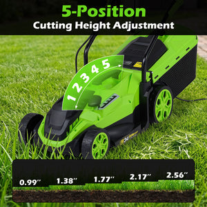14-Inch 12-Amp Corded Electric Lawn Mower w/ 5-Position Height Adjustment-Green