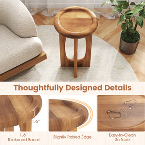 14 Inch Farmhouse End Table with Round Tray Top and Wood Cross Legs
