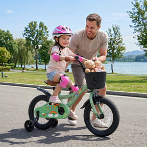 14 Inch Girls Bike for 3-5 Years Old with Basket - Spring Party  Green