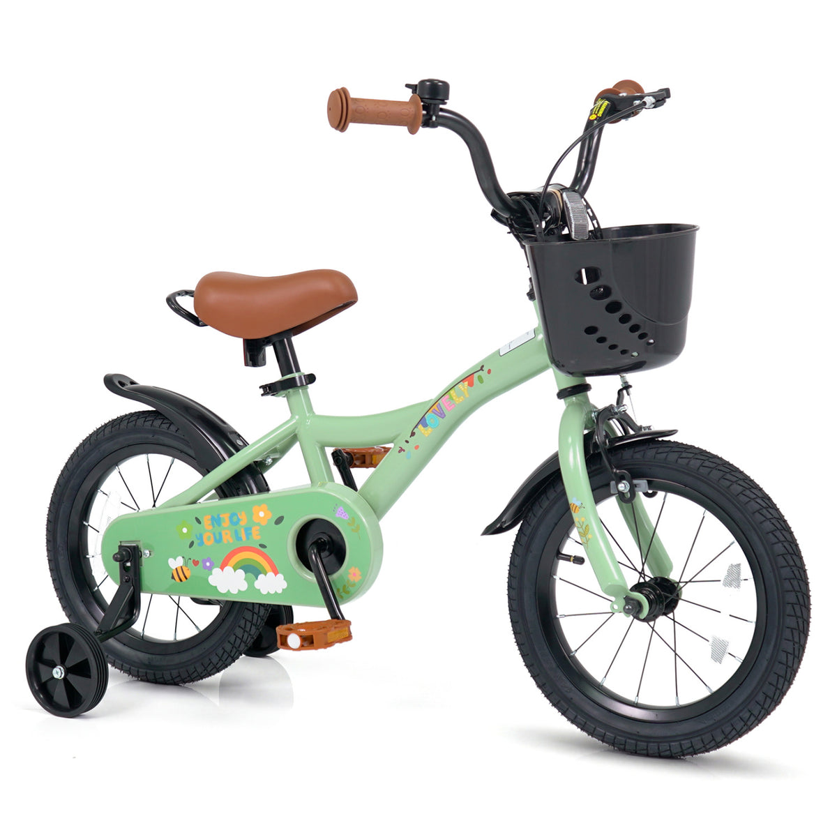 14 Inch Girls Bike for 3-5 Years Old with Basket - Spring Party  Green