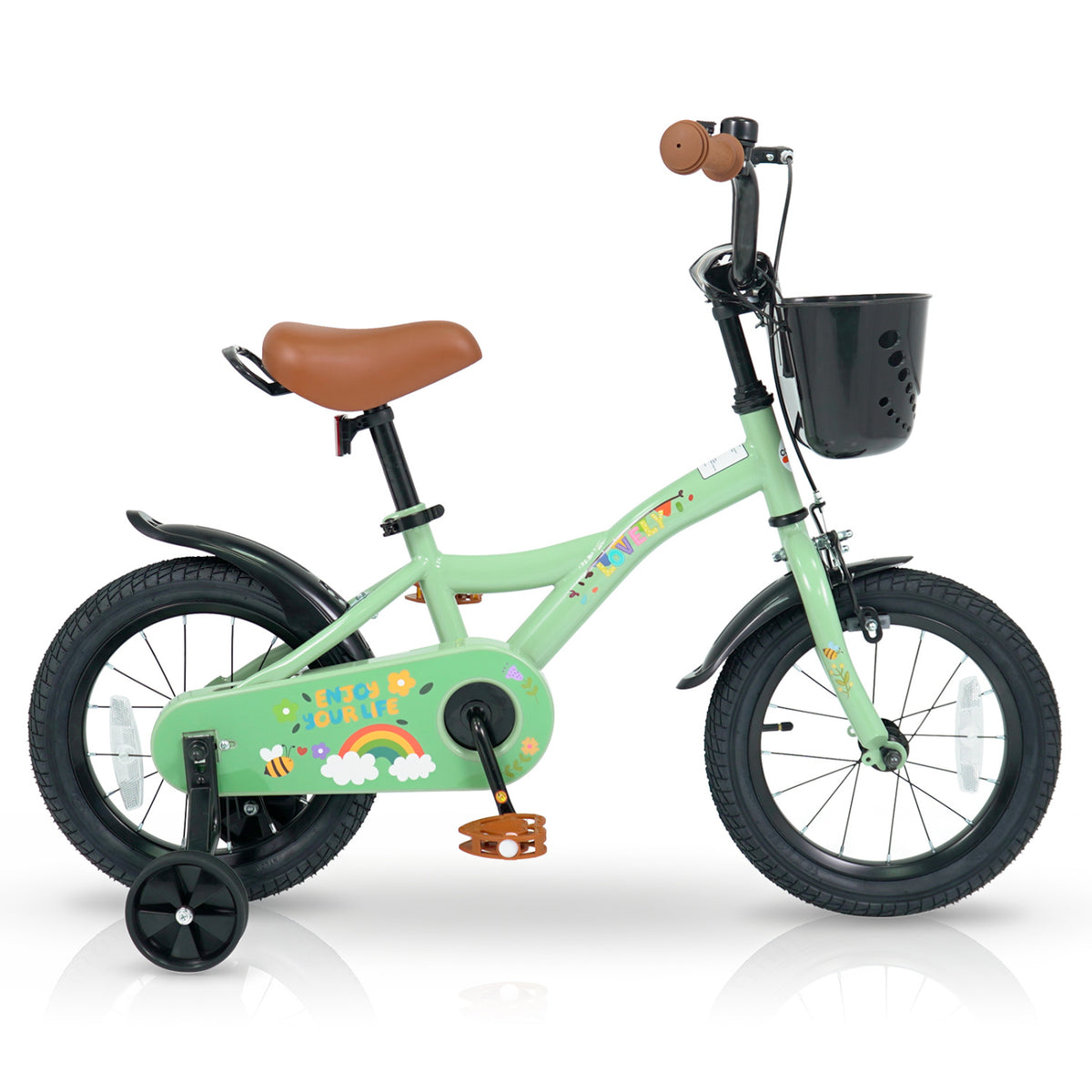 14 Inch Girls Bike for 3-5 Years Old with Basket - Spring Party  Green
