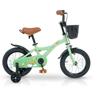 14 Inch Girls Bike for 3-5 Years Old with Basket - Spring Party  Green