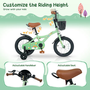 14 Inch Girls Bike for 3-5 Years Old with Basket - Spring Party  Green